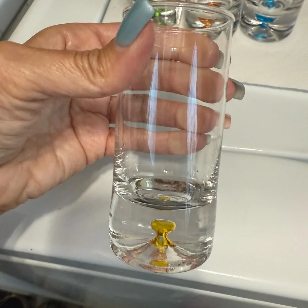 Carnival Cruise Set of 8 Clear Shot Glasses with Colorful Base
